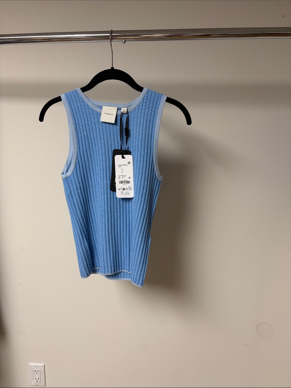 Varley Hanson rib knit tank mist blue